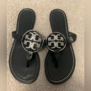 Tory Burch Black & Silver Sandals - Size 8